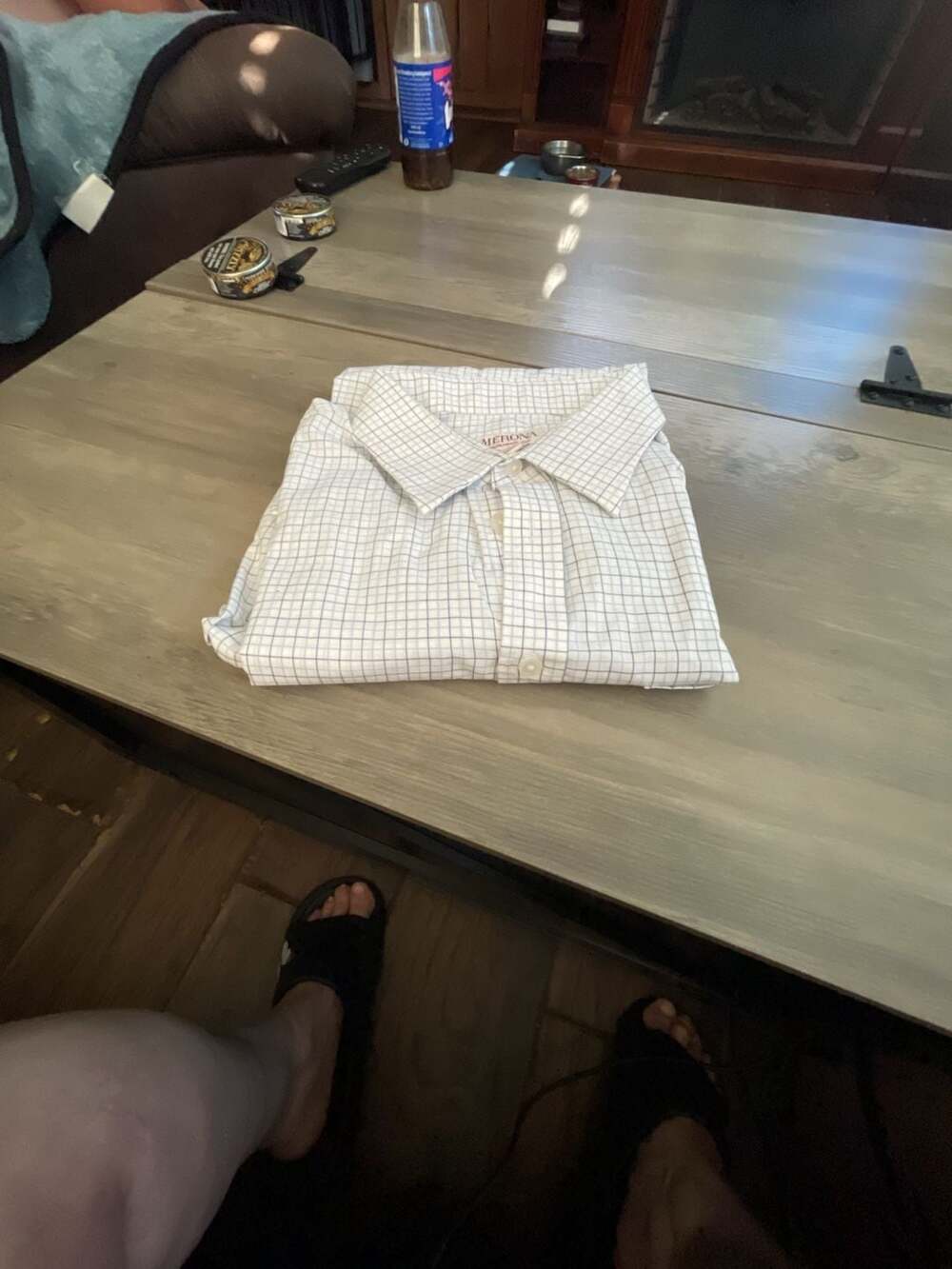 #A239 Merona The Ultimate Shirt Mens XL 17-17.5 White Checkered Dress Shirt